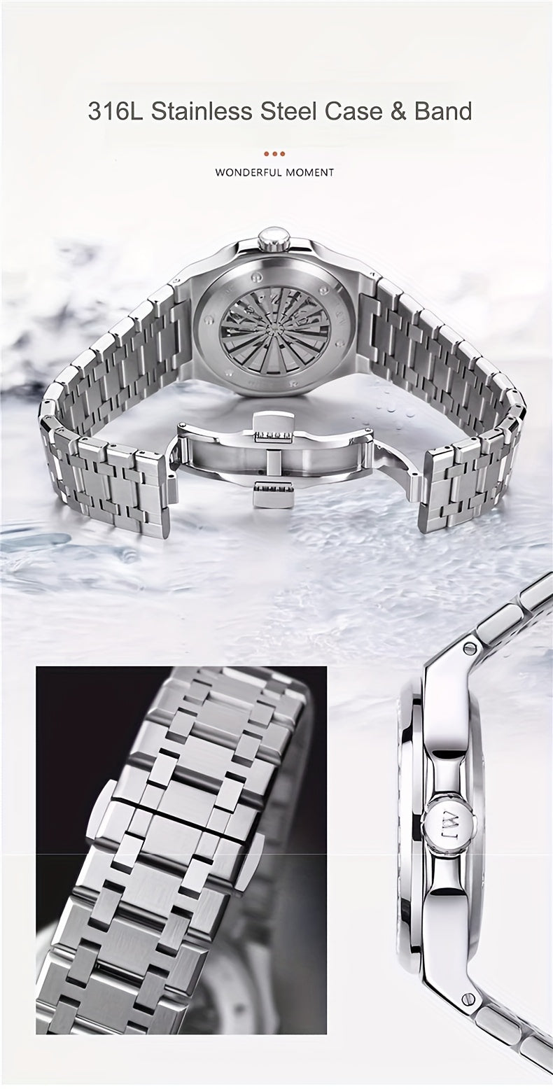 I&W CARNIVAL Men's Automatic Mechanical Watches, Waterproof Strong Luminous Full Steel Auto Date Watch