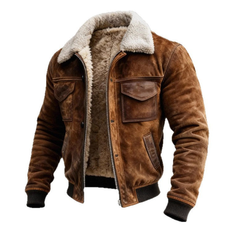 Mens Retro Multi-Pocket Fleece-Lined Versatile Outdoor Jacket