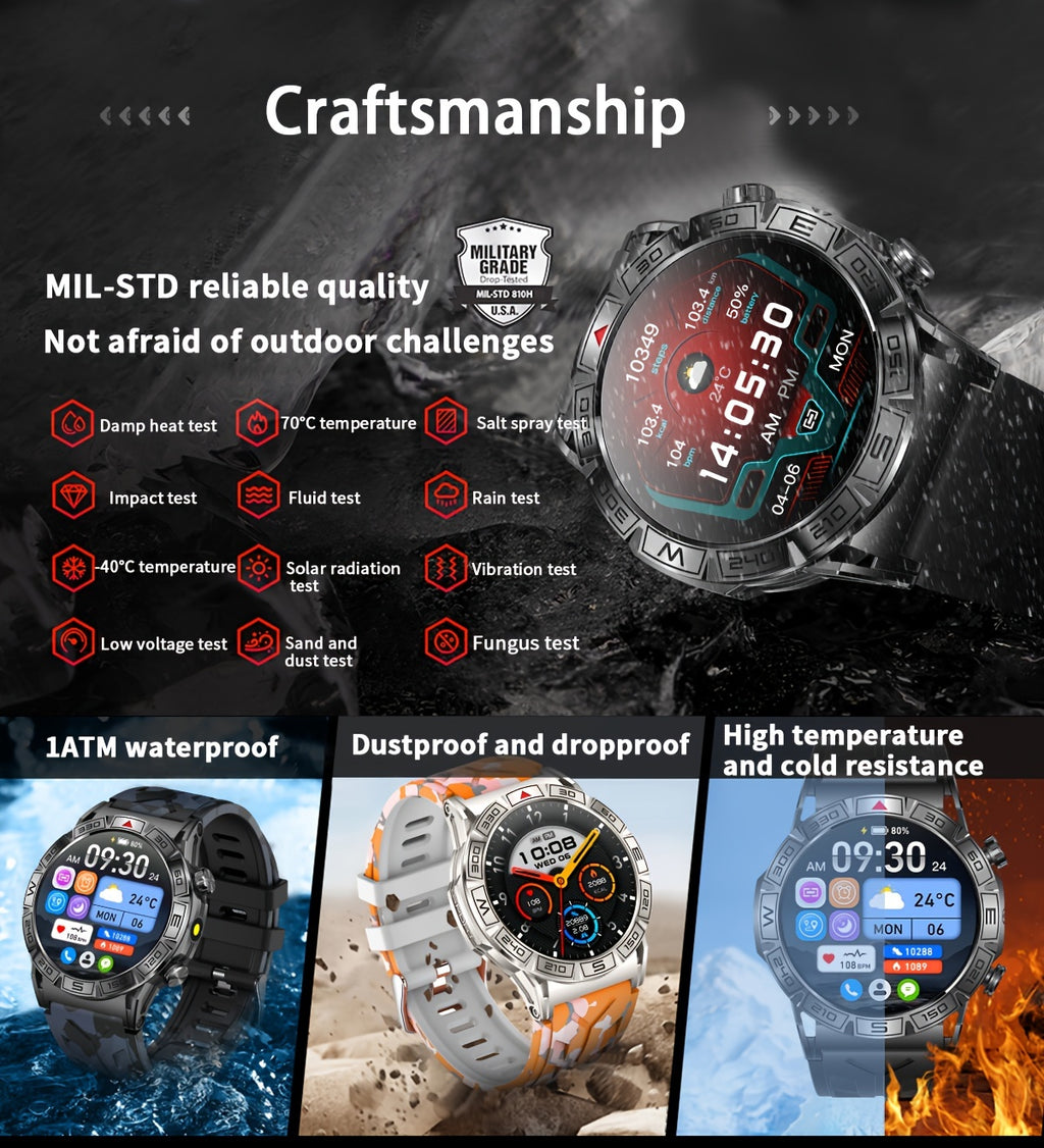 2024 New Outdoor Sport Smart Watch Men Women 1.43" AMOLED 450mAh Battery Wireless Calls SMS Notification Monitoring GPS Track+Altitude+Barometric Pressure+Compass+Flashlight Smart Watches For Android Iphone