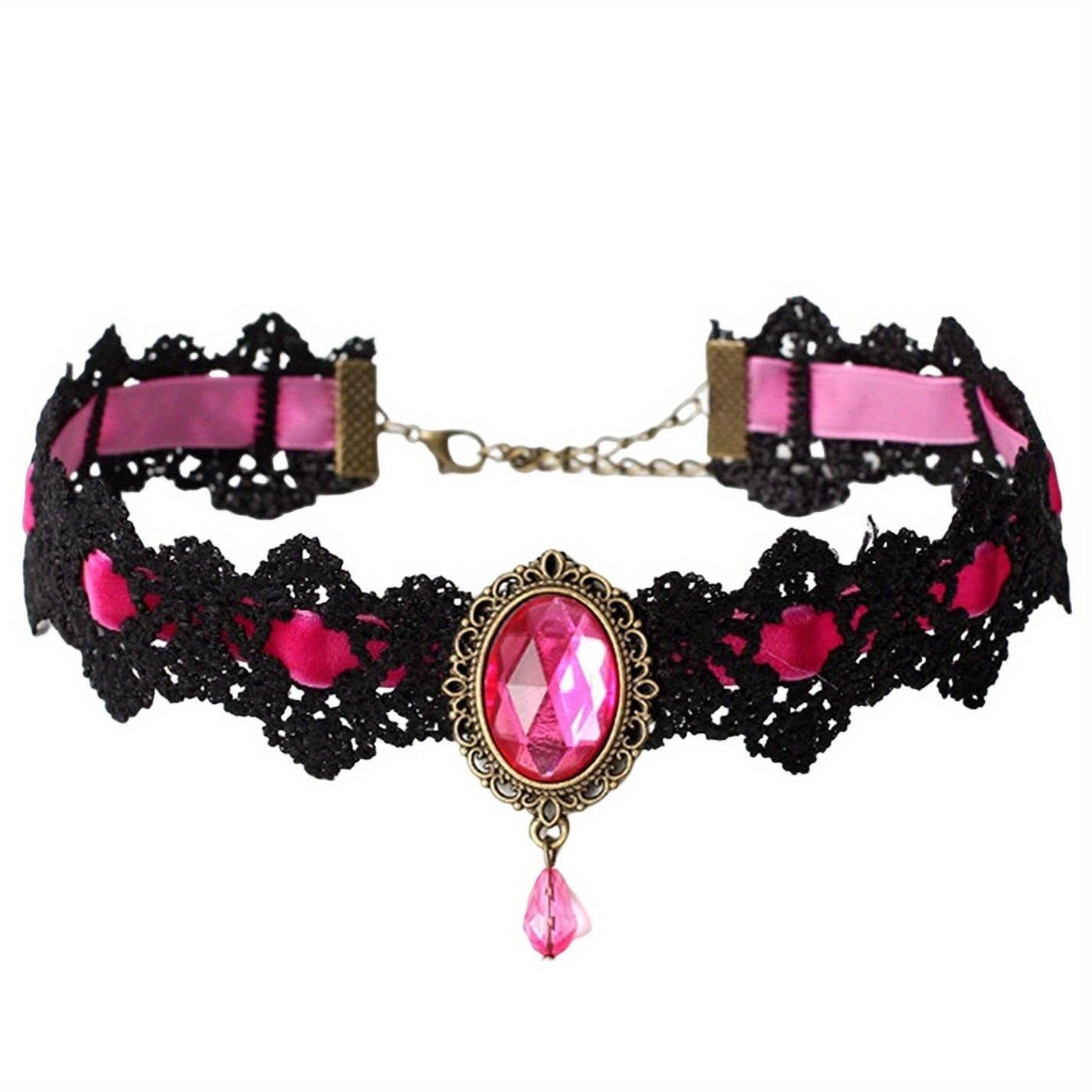 Black Lace Gothic Collar Vampire Collar Pendant Chain Rhinestone Punk Halloween Costume Jewelry