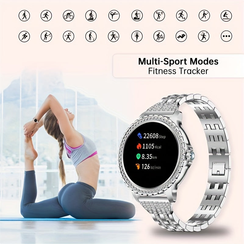 Smart Watch, Full Touch Smart Watches for Android & iPhone Compatible,(Answer/Make Call) Smart Fitness Tracker Watch for Women/Man Smartwatch with Sports/Step, Ideal for Gift (Include Bands:Silver + Beige + Light Pink)