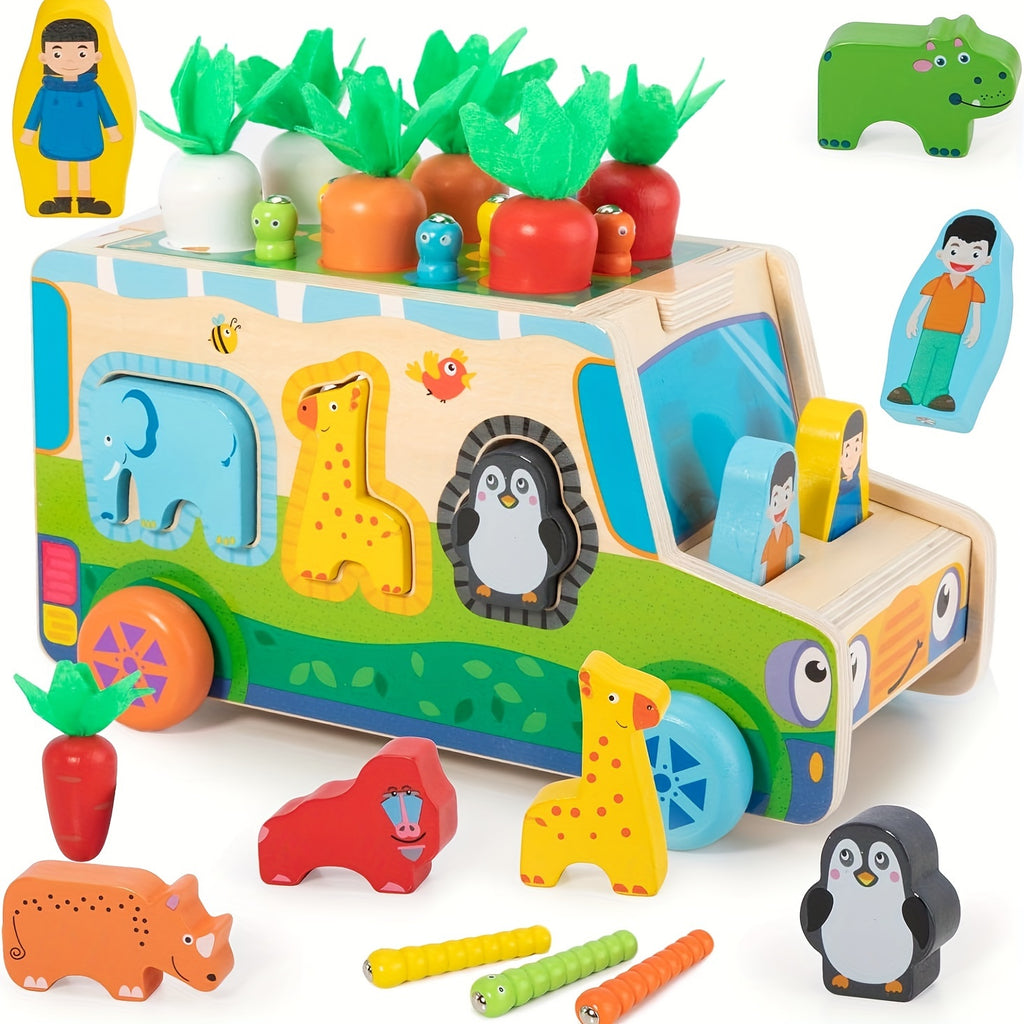 Montessori Wooden Shape Sorting Toys for Kids: Farm Animals & Vegetables Blocks, Educational Gift for 3-5 Year Olds