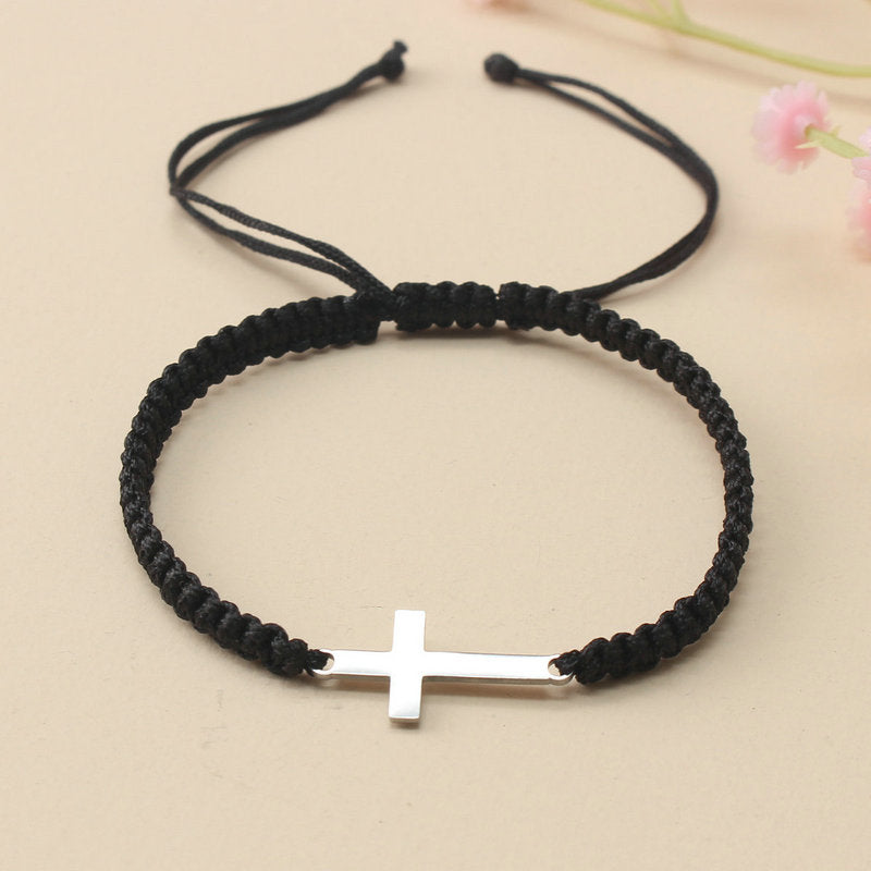 1pc Hand Woven Adjustable Stainless Steel Cross Bracelet Men's Hand Jewelry