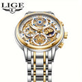 [LIGE Luxury Watch] LIGE Luxury Business Men's Watch - Stainless Steel Strap Fashion Creative Gear Dial Luminous Calendar Quartz Watches - Suitable for Family Gatherings as Gifts