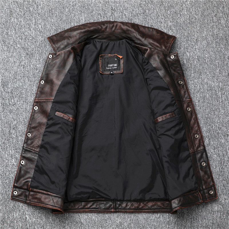 Cropped Slim-fit Leather Vest Made From Genuine Cowhide