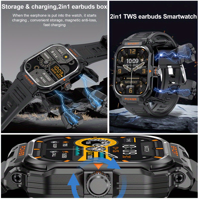 [2-in-1 Headset Smartwatch] LONZERUI new 2-in-1 headset smartwatch for men and women Bluetooth call waterproof smartwatch, 2.01 inch full touch screen display, with messages, answering calls, information reminders, for iPhone