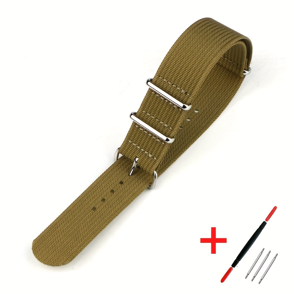 [Military-Style Watch Strap] Durable Military-Style Ribbed Watch Strap | 18mm 20mm 22mm Nylon Braid Ballistic Fabric with Metal Buckle, Adjustable Fit for Men's & Women's Watches - Black, Brown, Orange, Gray, Green, Beige, Wh