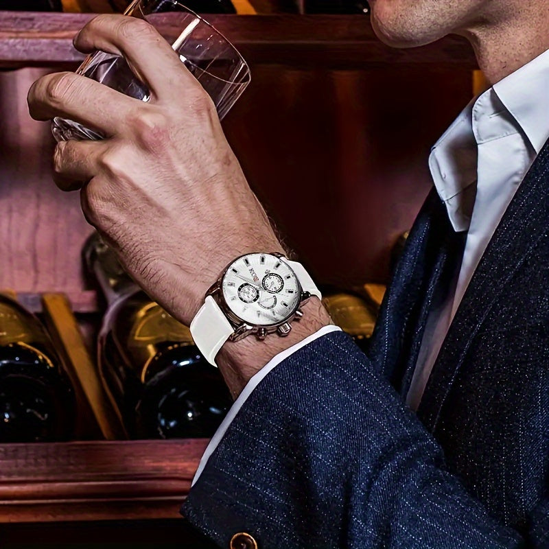 ساعات كوارتز دائرية بحزام من جلد البولي يوريثان ومؤشر معدني ومينا معدني هدايا مثالية للنساء والرجال