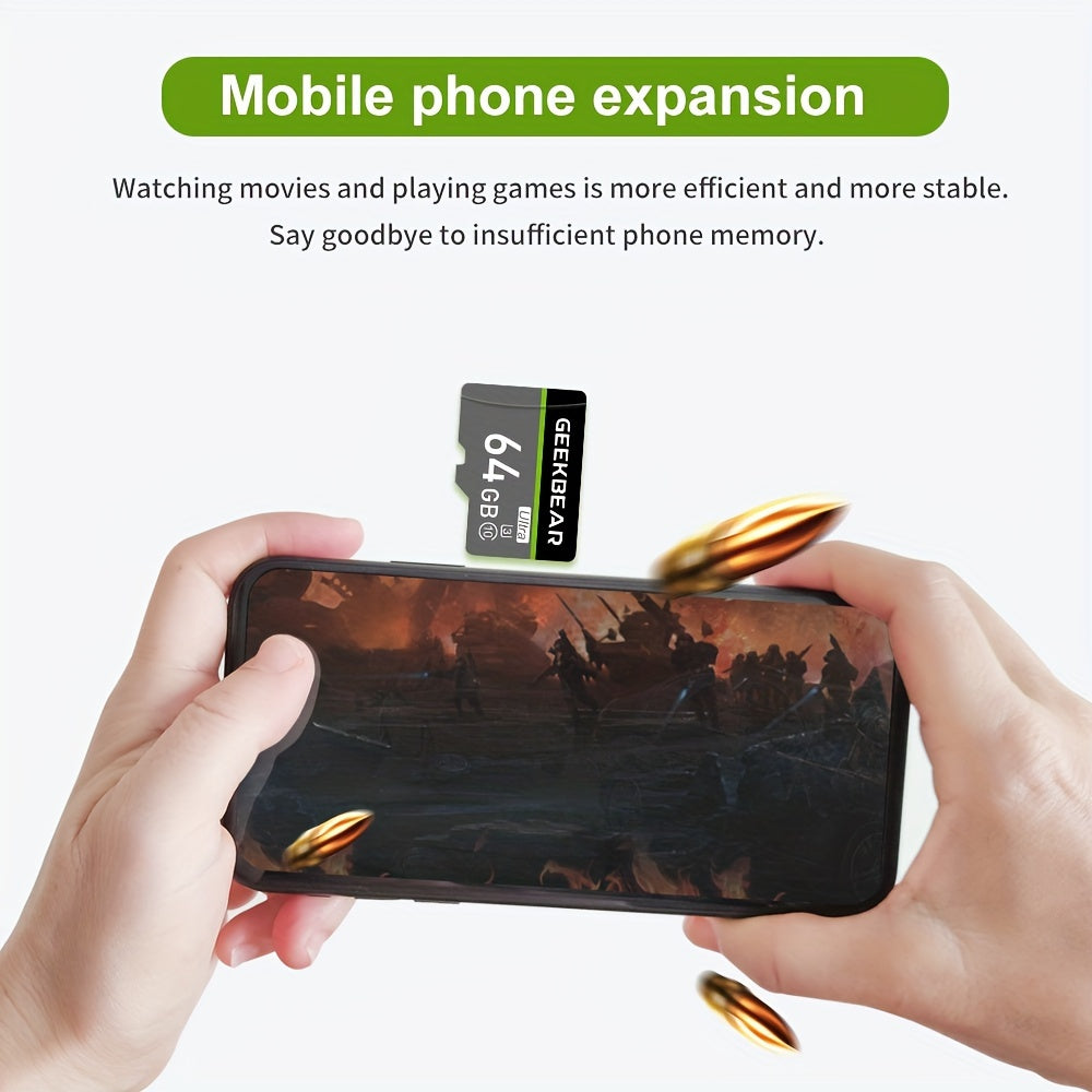 GeekBear Ultra High Speed Micro SD Cards: 512GB, 256GB, 128GB - Compatible with Cameras, Android Phones, and Computers