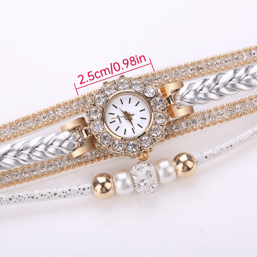 Fashion Watches For Girls, Creative Bead Rhinestone Studded Multi Layer Wrist Watches