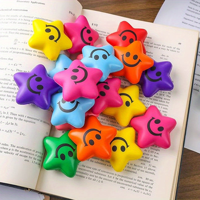 20/40/60Pcs Mix colour Star Stress Balls, Smile Face Stress Ball Fidget Sensory Toys for Kids Adults Classroom Prizes Halloween Christmas Gift