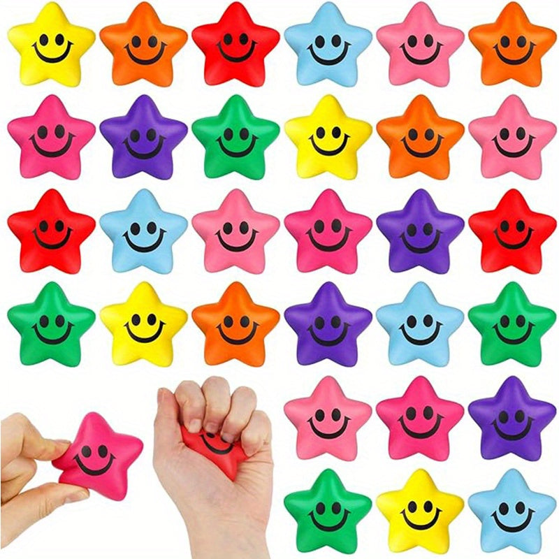 20/40/60Pcs Mix colour Star Stress Balls, Smile Face Stress Ball Fidget Sensory Toys for Kids Adults Classroom Prizes Halloween Christmas Gift