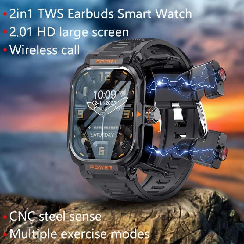 [2-in-1 Headset Smartwatch] LONZERUI new 2-in-1 headset smartwatch for men and women Bluetooth call waterproof smartwatch, 2.01 inch full touch screen display, with messages, answering calls, information reminders, for iPhone
