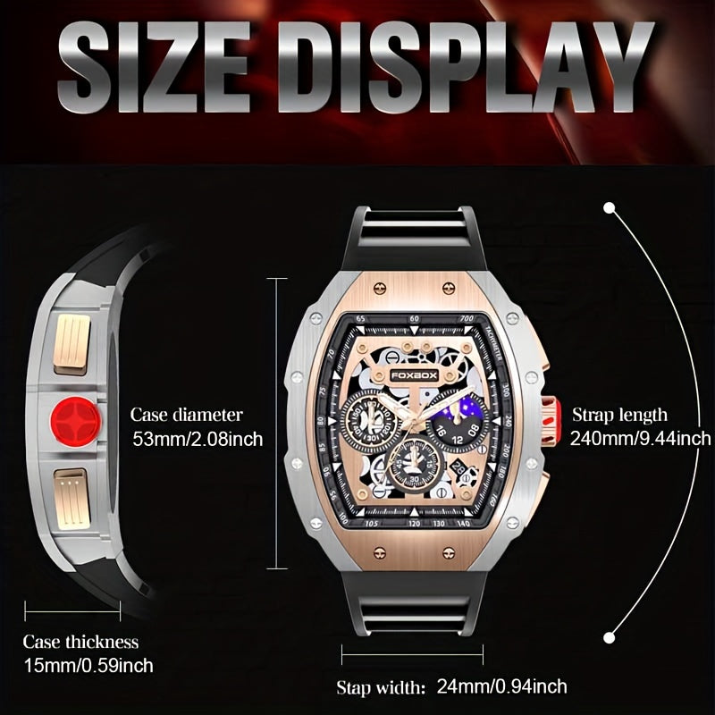 Foxbox Men's Waterproof Quartz Wristwatch, Date Sport Silicone Wrist Watches
