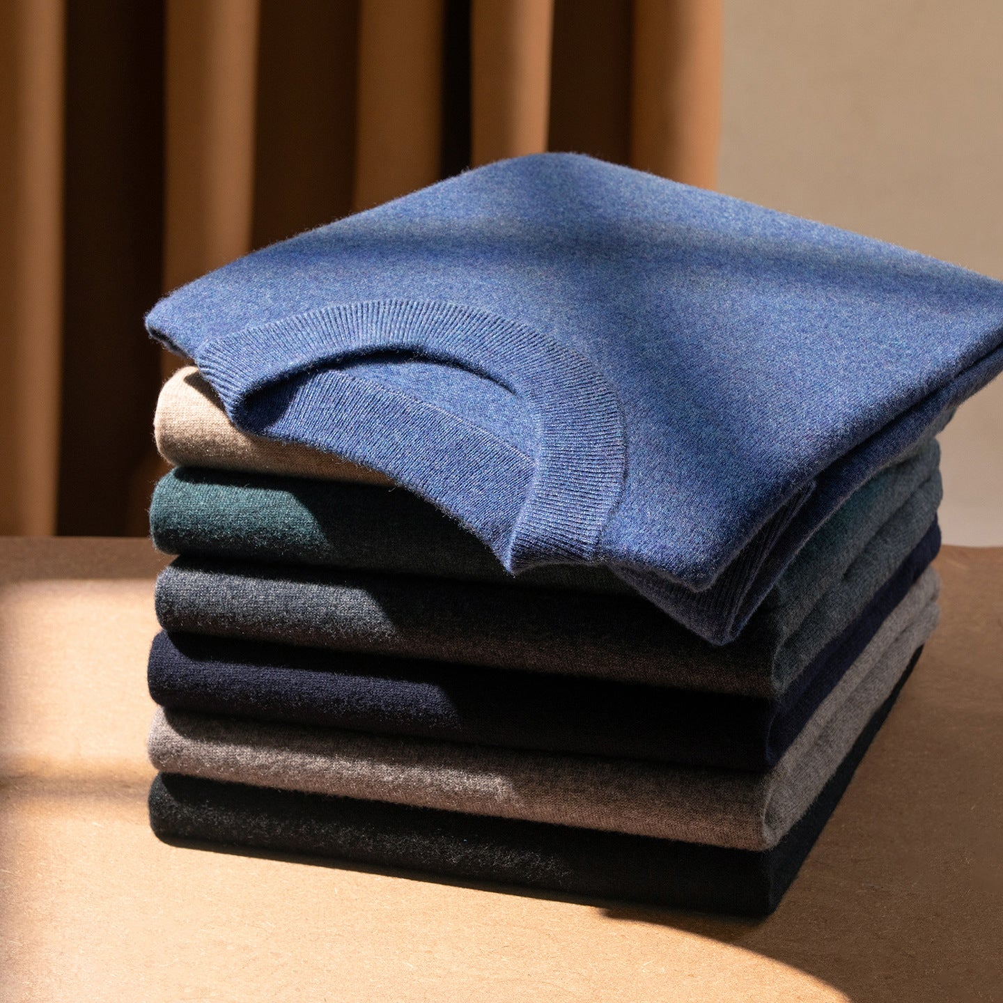 Mens Casual Solid-Color Crew-Neck Thermal Knit Base Layer Top