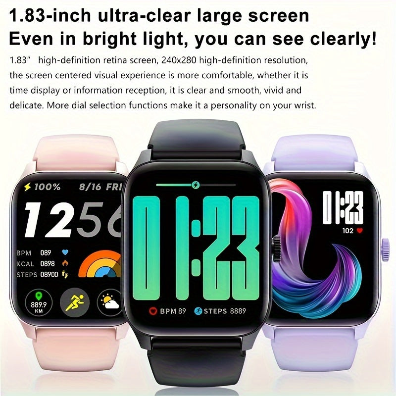 1.83 "Full Touch Screen Wireless Call Smartwatch, 100+ Sports Mode/100+ Dial/Ai Voice Control/music Playback, Smart Fitness Tracker, Compatible With Iphone And Android Phones