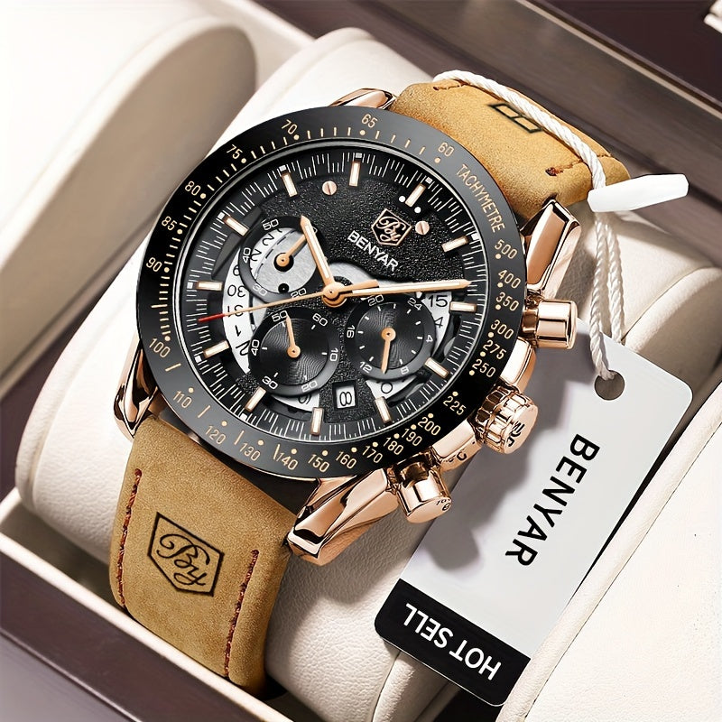 ساعات بينيار للرجال، كوارتز تناظرية، كرونوغراف، مضيئة، وجه كبير، ساعات رجالية، عمل، رياضة، أزياء كاجوال، مصمم، ساعات يد رجالية، هدية أنيقة للرجال