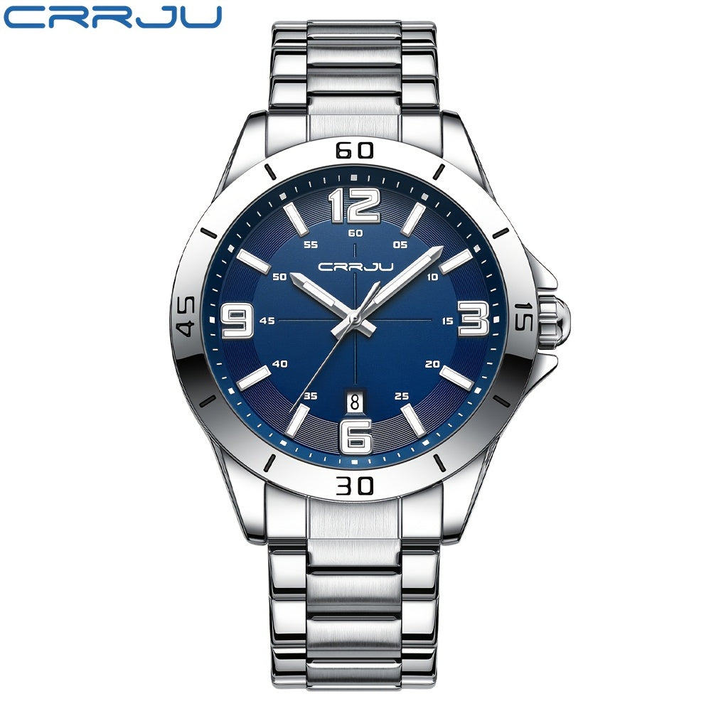 CRRJU Brand Men Watches Business Quartz Watch Men's Stainless Steel Band 1181.1inch Waterproof Date Wristwatches, Ideal choice for Gifts