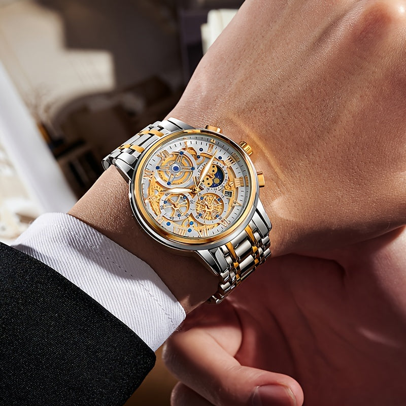 ساعة LIGE Noble الفاخرة للرجال، بسوار من الفولاذ المقاوم للصدأ. ساعة كوارتز أنيقة ومبتكرة، مقاومة للماء، بتقويم مضيء. مناسبة للتجمعات العائلية كهدية.