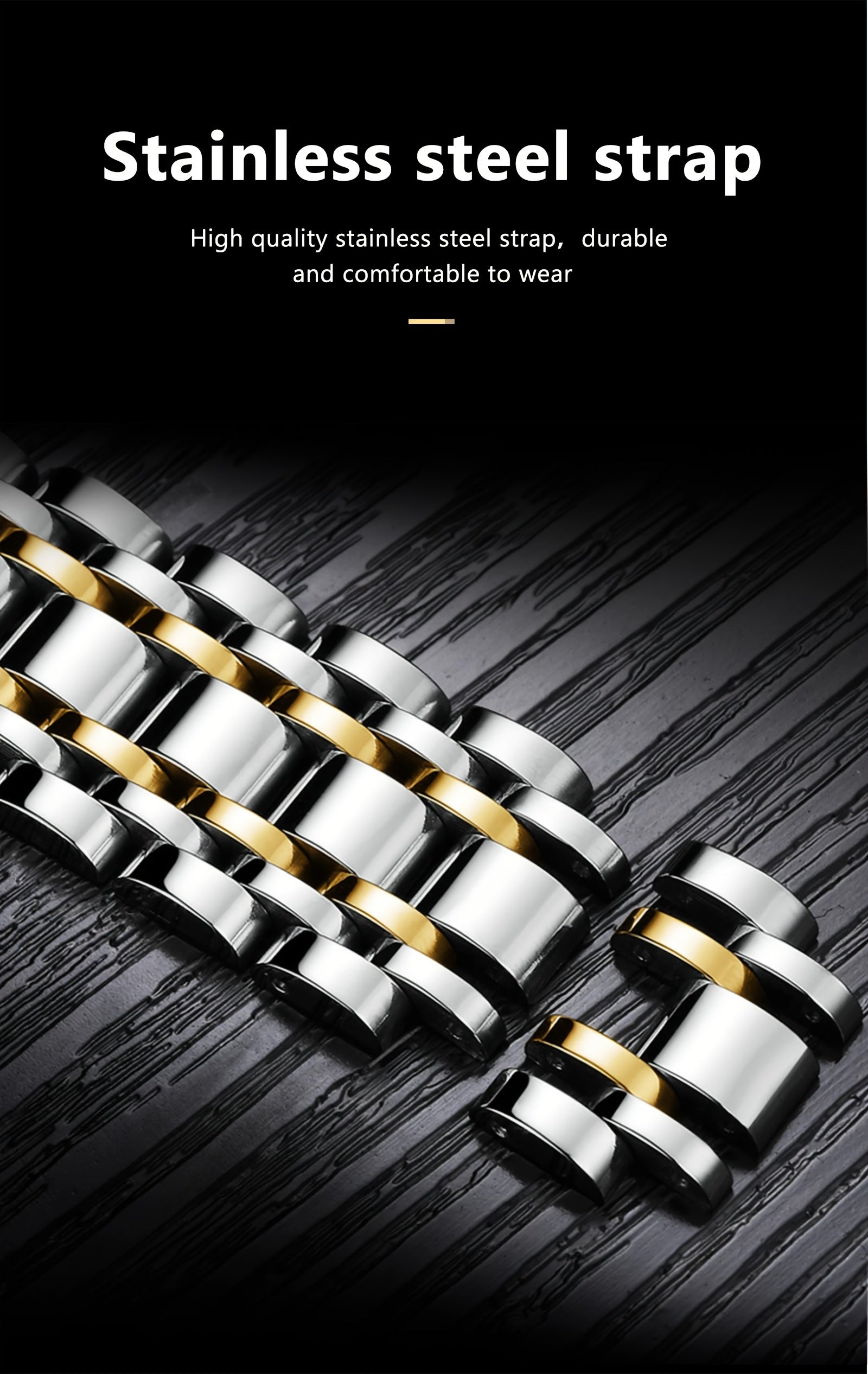 ساعة كوارتز أنيقة مقاومة للماء ومضيئة من الفولاذ المقاوم للصدأ للرجال