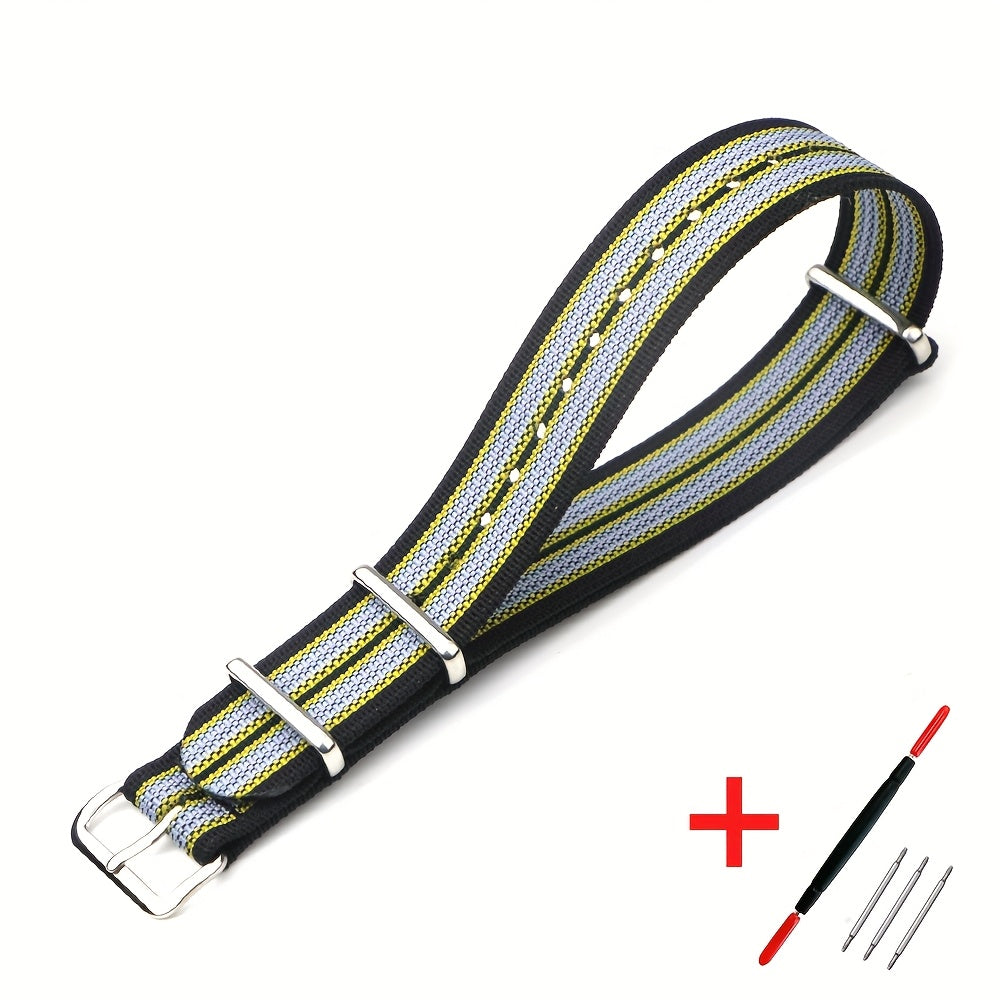 [Military-Style Watch Strap] Durable Military-Style Ribbed Watch Strap | 18mm 20mm 22mm Nylon Braid Ballistic Fabric with Metal Buckle, Adjustable Fit for Men's & Women's Watches - Black, Brown, Orange, Gray, Green, Beige, Wh