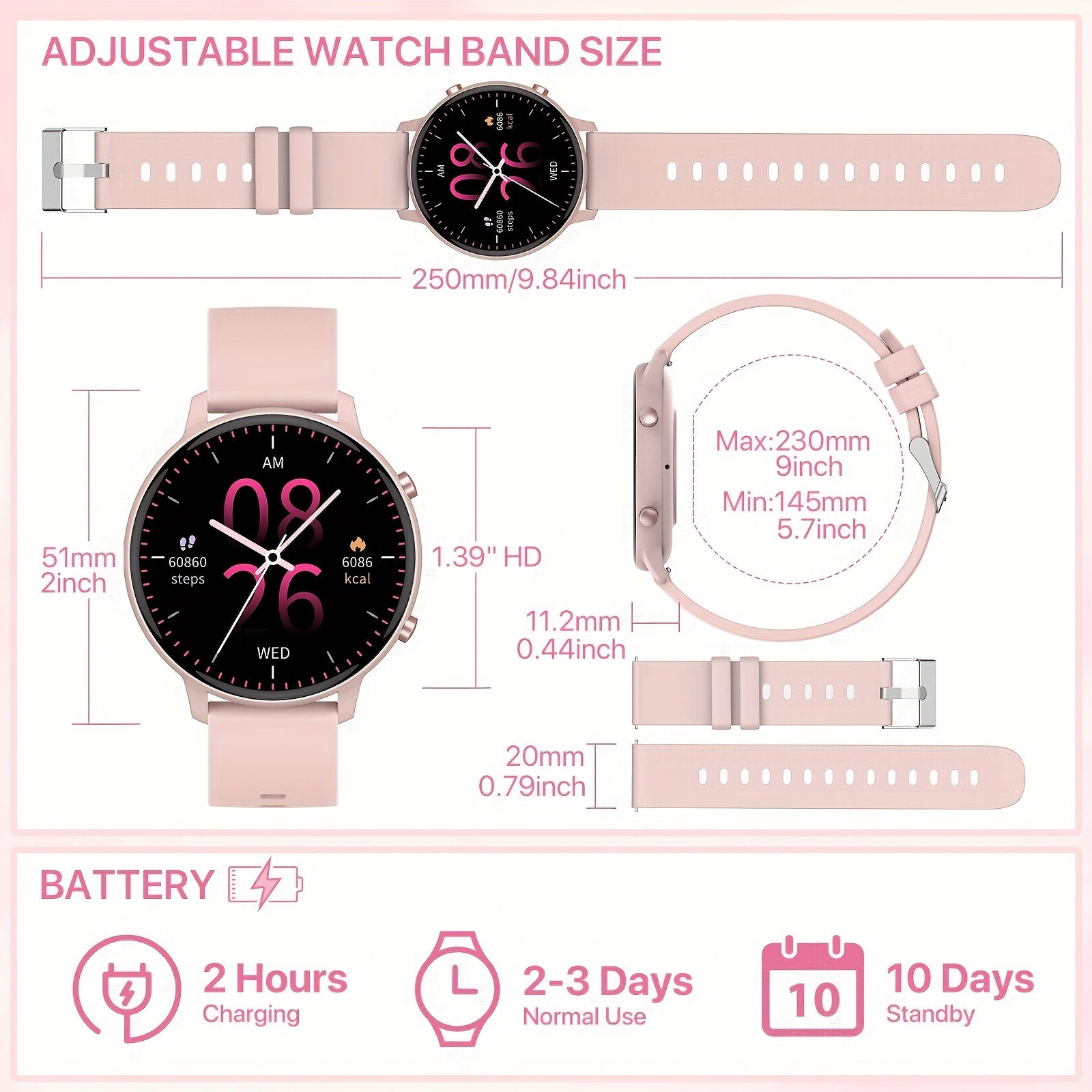 1.39-inch Women's Smart Watch with Full Touch Screen, Make/Receive Calls, Message Push, Fitness Tracker, Pedometer, 100+ Sports Modes for iPhone/Android Phones