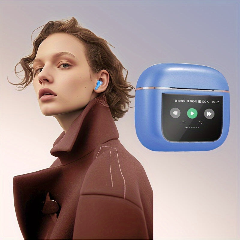 50H Playtime Smart Wireless Earbuds 5.3 with Touch Screen Charging Case - Bass Stereo Earphones with Mic for Sports, Work, Android/Phones