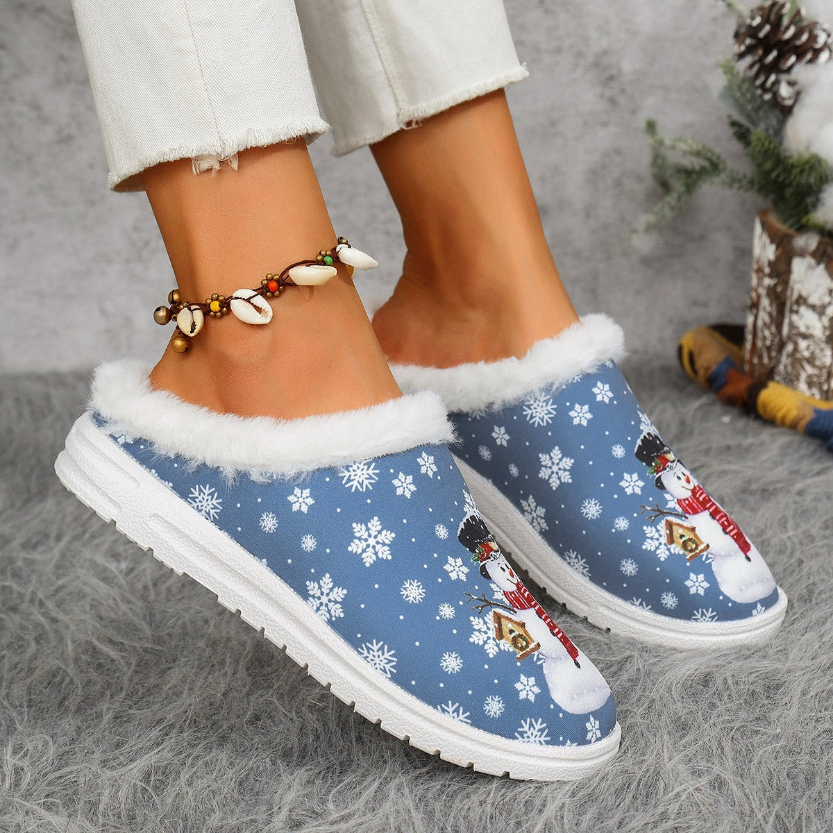 Womens Cozy, Thick-soled Cotton Slippers For Christmas