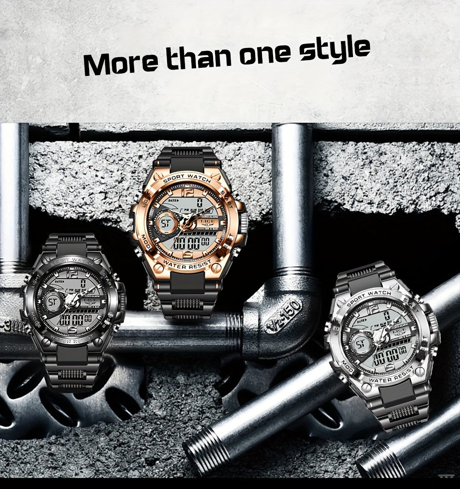 LIGE Electronic Watches For Men Luxury Sport Chronograph Alarm WristWatch Quartz Big Clock Digital Male Watch