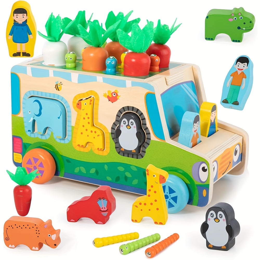 Montessori Wooden Shape Sorting Toys for Kids: Farm Animals & Vegetables Blocks, Educational Gift for 3-5 Year Olds