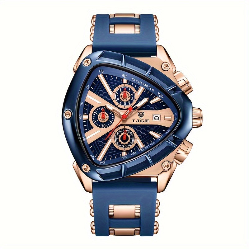 Sports Triangle Mens Watches, Luminous Pointers Fashion Rubber Strap Waterproof Irregular Quartz Wristwatch