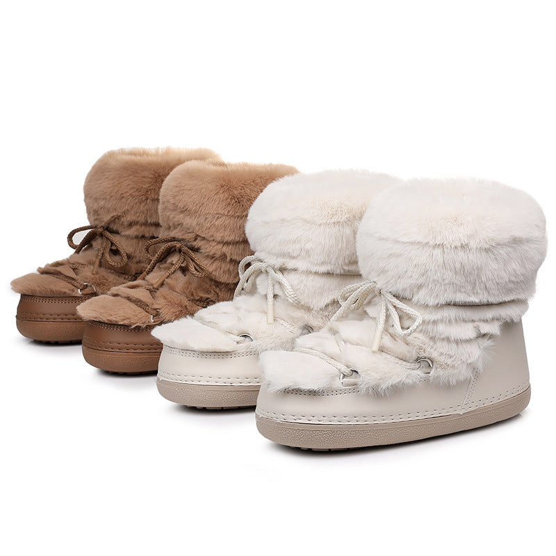 Women's Short Thin-soled Fur-lined Snow Boots