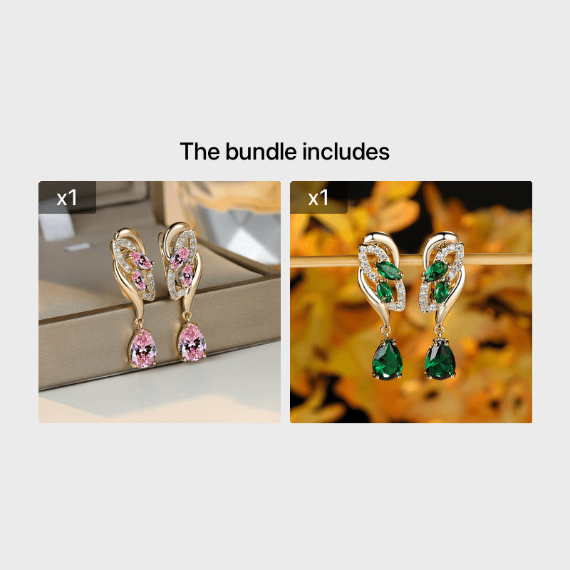 ANGOL Romantic Flower Dangle Earrings for Women - Golden-Tone Floral Design with Red & Clear Synthetic Gemstones, Elegant Party & Everyday Jewelry Gifts