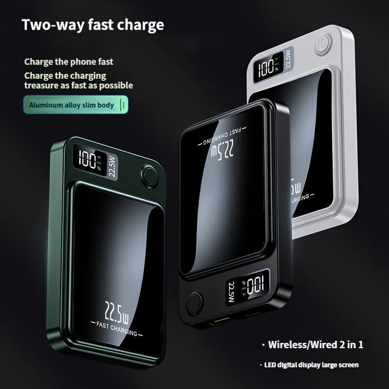 10,000mAh Magnetic Wireless Power Bank with Fast Charging of 22.5W/PD20W for iPhone15/14/13/12 & Android Phones, Portable Charger with USB/Type-C and LED Digital Display, Suitable for Outdoor Travel and Emergency Backup