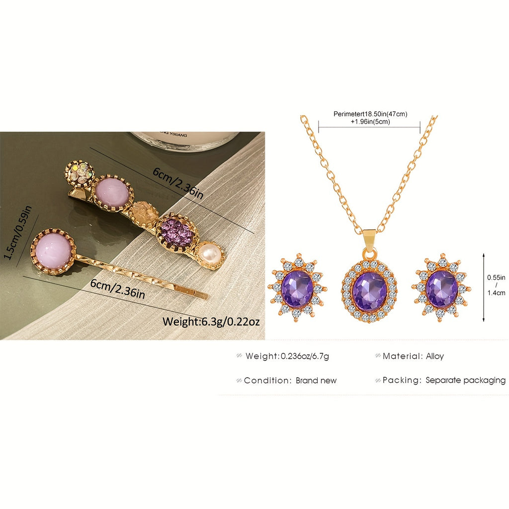 6 قطع من ساعات الكوارتز الأرجوانية للنساء ساعة معصم من الجلد الصناعي مجموعة مجوهرات من سبائك معدنية هدية رائعة لأمها وصديقتها هدايا للعيد