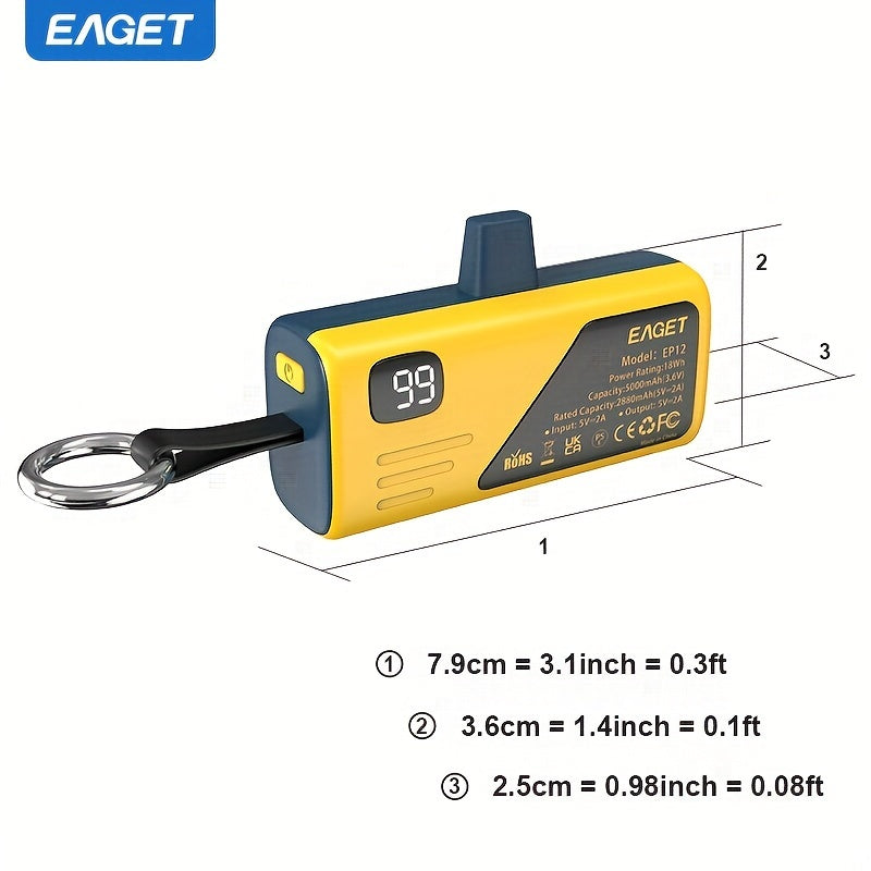 EAGET Mini Portable Charger Type-C Power Bank 5000mAh, Hangable Power Bank, Compact LCD Display Battery Pack Backup Charger for iPhone 15/15 Plus/15 Pro/15 Pro Max for SamSung, for Moto, for Google PIXEL, for Android Phones,