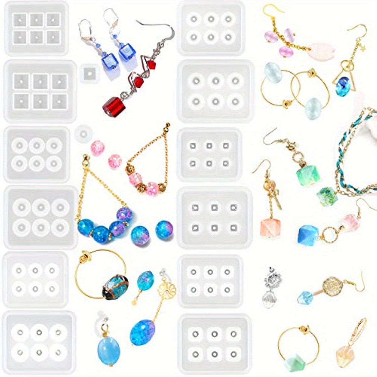 12pcs/set Beads Resin Molds Round Beads Resin Silicone Mold Pendants Silicone Mold With Hole For Gemstone Cabochon Jewelry Casting