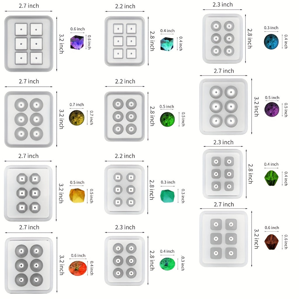 12pcs/set Beads Resin Molds Round Beads Resin Silicone Mold Pendants Silicone Mold With Hole For Gemstone Cabochon Jewelry Casting