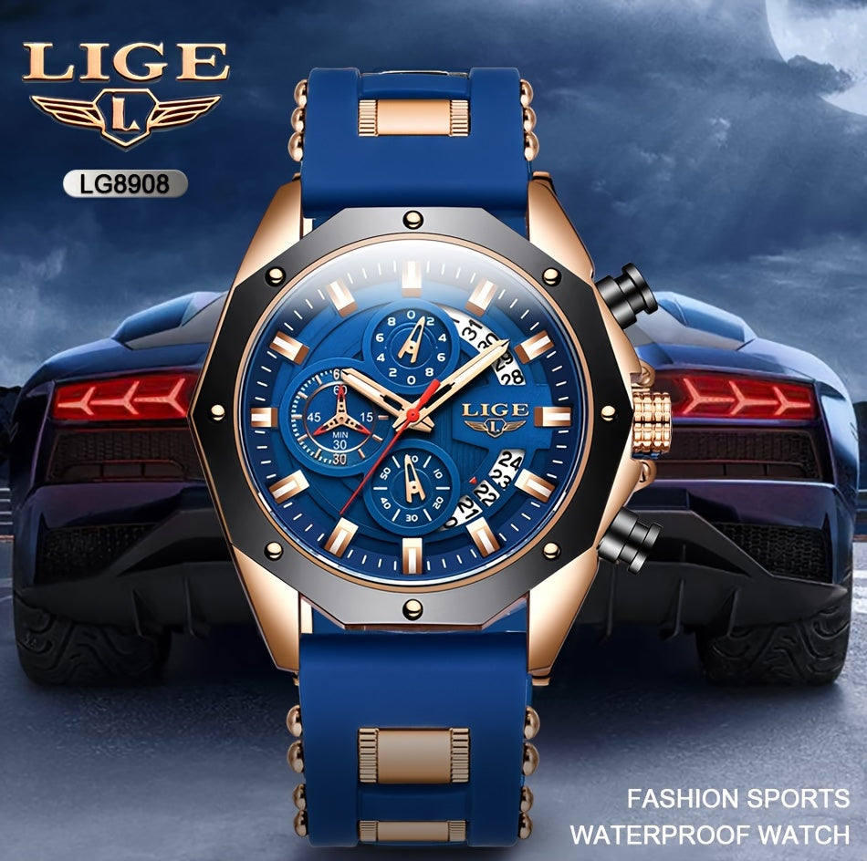 LIGE New Fashion Men's Watch. Chronograph Calendar luminous Quartzwatch. Outdoor Casual Waterproof Sports Watches. Suitable for giving to  Men.