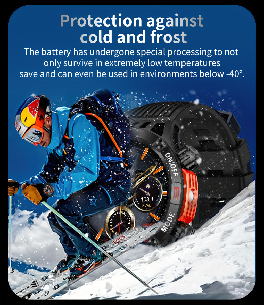 ساعة ذكية QTLJJBY لاسلكية للرد على المكالمات وSOS ساعة رياضية خارجية LED IP68 بوصلة متتبع اللياقة البدنية عداد الخطوات شاشة عرض رسائل الوسائط المتعددة، مناسبة للهواتف المحمولة، ساعات ذكية للرجال والنساء كهدية