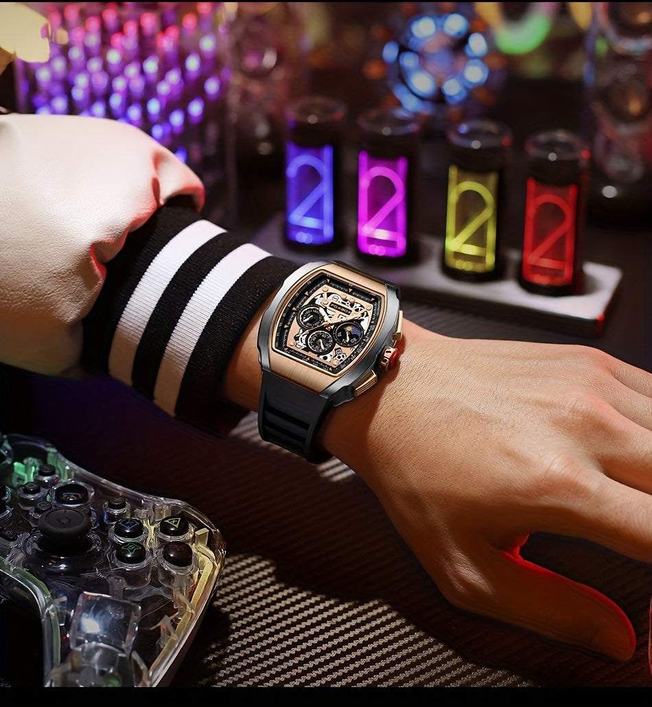 ساعة فوكس بوكس ​​كوارتز للرجال مقاومة للماء، ساعة رياضية من السيليكون مع التاريخ