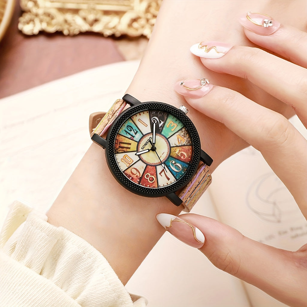 ساعات كوارتز للرجال خشبية من الجلد الصناعي مع مؤشر من سبائك معدنية هدية رائعة لها