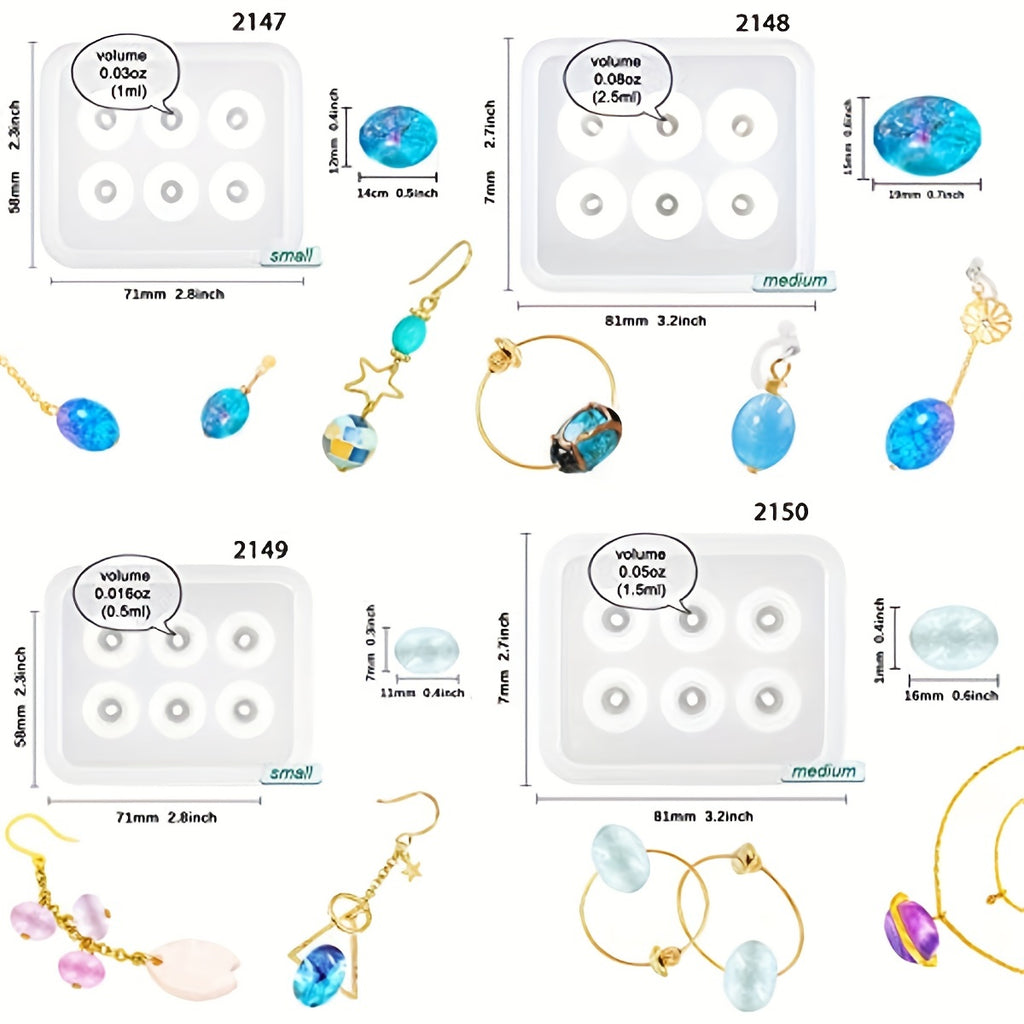 12pcs/set Beads Resin Molds Round Beads Resin Silicone Mold Pendants Silicone Mold With Hole For Gemstone Cabochon Jewelry Casting