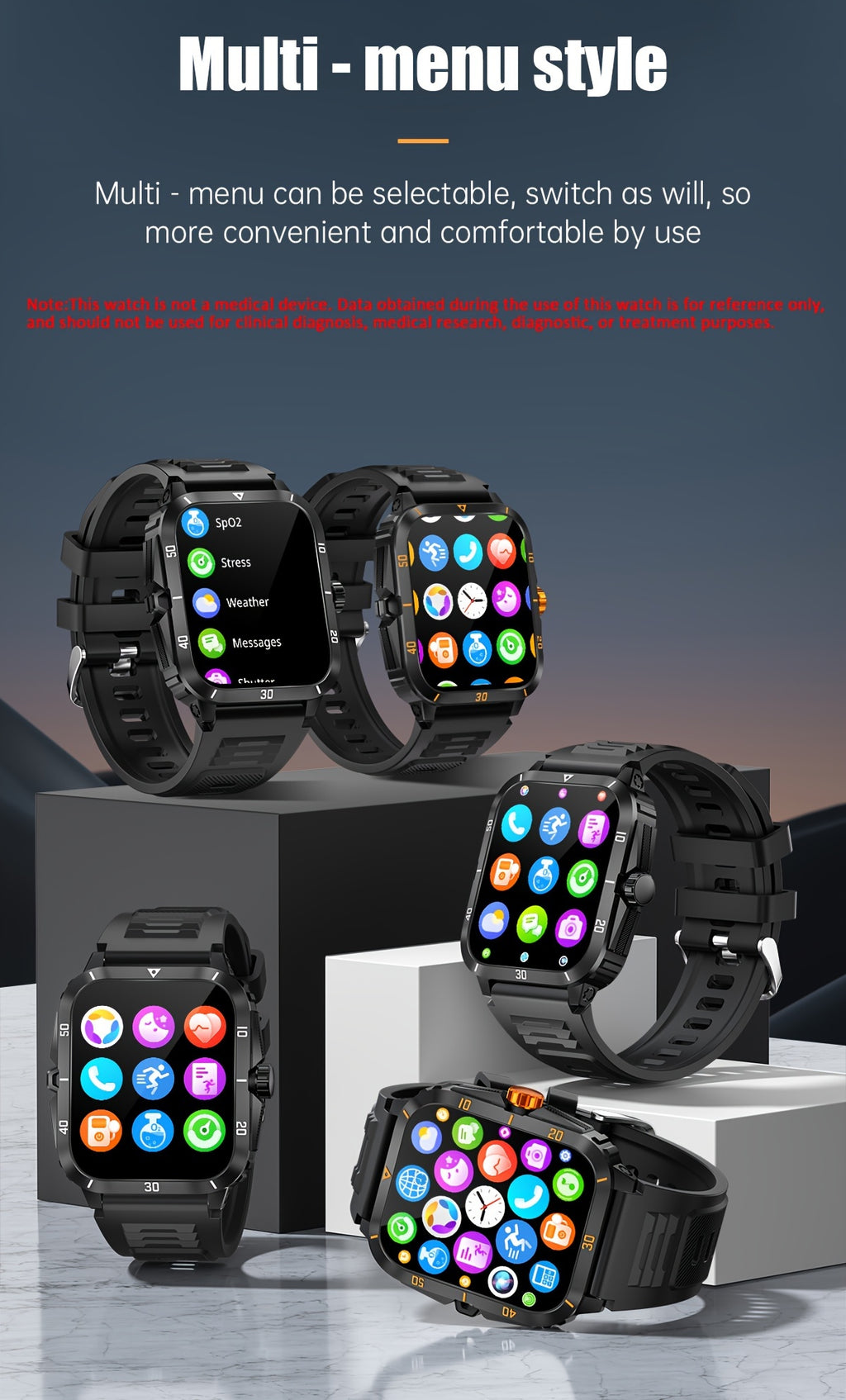 Stylish Multi-Function Smart Watch - Wrist Watches with 1.96" HD Display, 3ATM Waterproof, Wireless Call, Multi Sports Modes, Period Reminder, Weather Forecast, Sleep Monitoring, Sports Pedometer for Android and IOS Devices