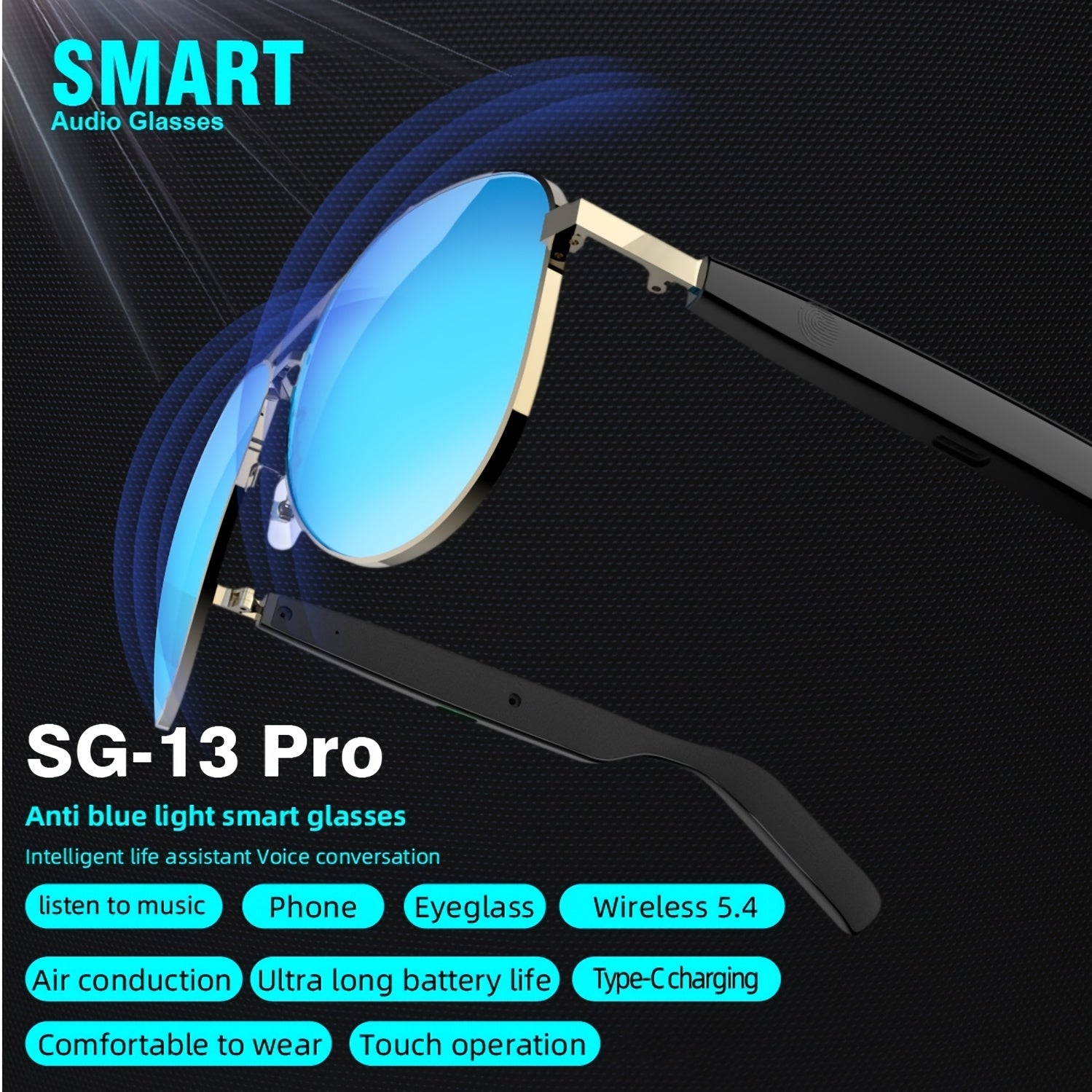 New Fashionable Smart Audio Glasses with Built-in Microphone And Speaker, High-definition Voice Calling, Hifi Sound Quality, Suitable for Driving, Outdoor Work, Daily Home Wear, Compatible with IOS/Android Phones, Suitable fo