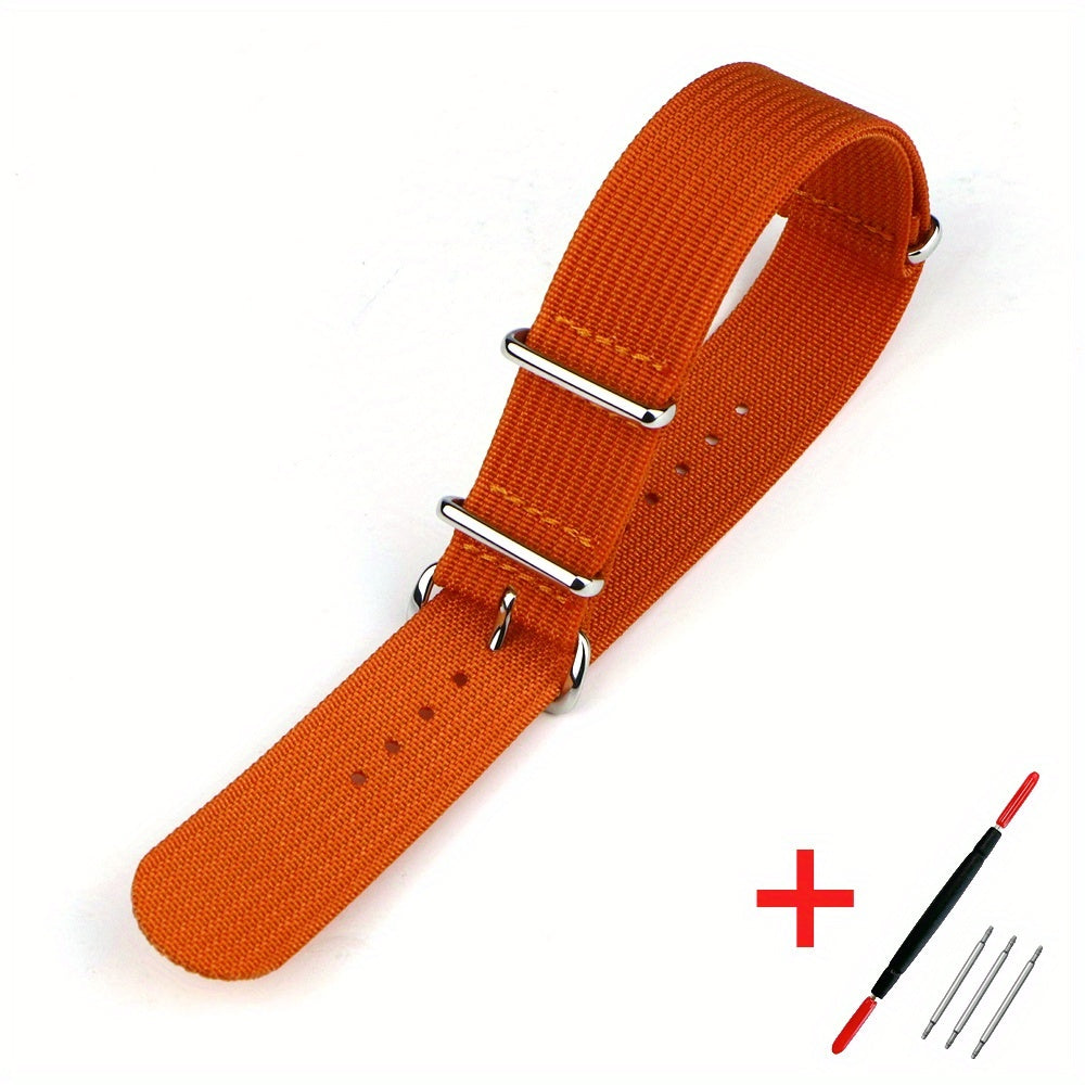 [Military-Style Watch Strap] Durable Military-Style Ribbed Watch Strap | 18mm 20mm 22mm Nylon Braid Ballistic Fabric with Metal Buckle, Adjustable Fit for Men's & Women's Watches - Black, Brown, Orange, Gray, Green, Beige, Wh