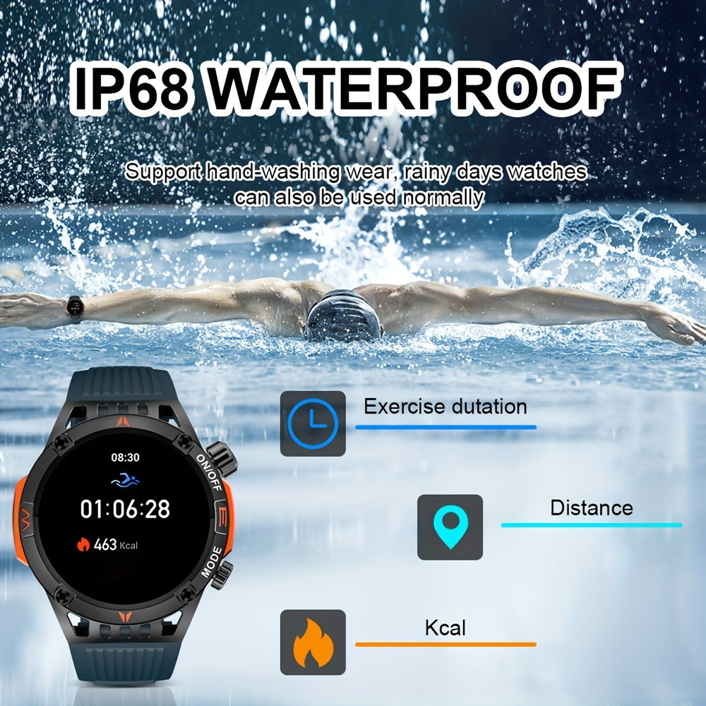 ساعة ذكية QTLJJBY لاسلكية للرد على المكالمات وSOS ساعة رياضية خارجية LED IP68 بوصلة متتبع اللياقة البدنية عداد الخطوات شاشة عرض رسائل الوسائط المتعددة، مناسبة للهواتف المحمولة، ساعات ذكية للرجال والنساء كهدية