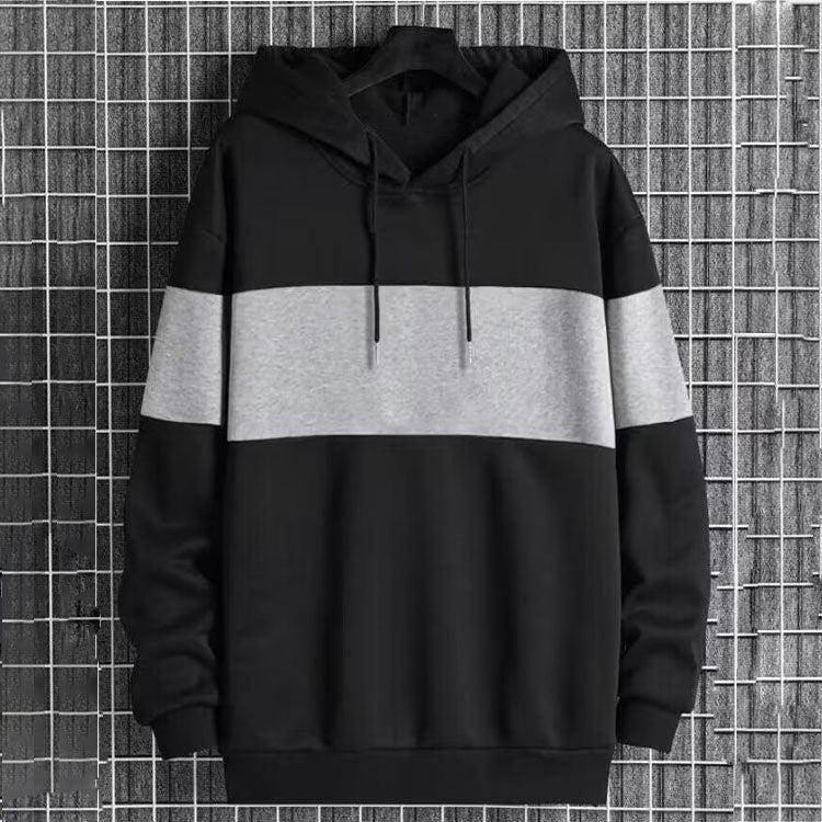 Mens Patchwork Color-Block Hoodie Single-Face Style