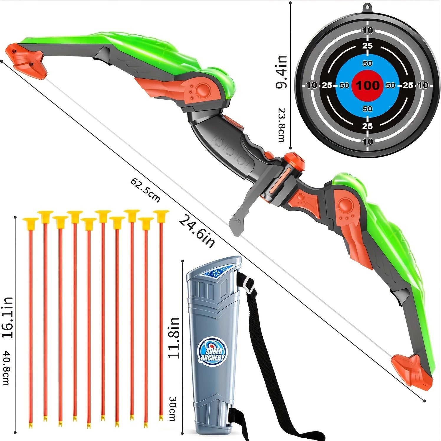 LED Light Up Archery Toy Set with 10 Suction Cup Arrows, Target & Arrow Case - Indoor and Outdoor Hunting Play Gift Toys for Kids