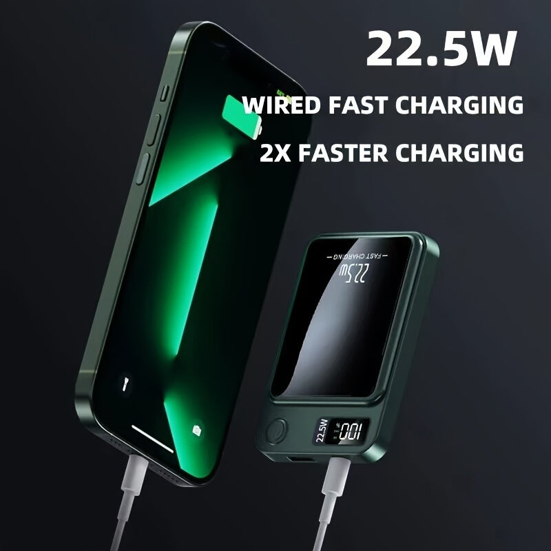 10,000mAh Magnetic Wireless Power Bank with Fast Charging of 22.5W/PD20W for iPhone15/14/13/12 & Android Phones, Portable Charger with USB/Type-C and LED Digital Display, Suitable for Outdoor Travel and Emergency Backup